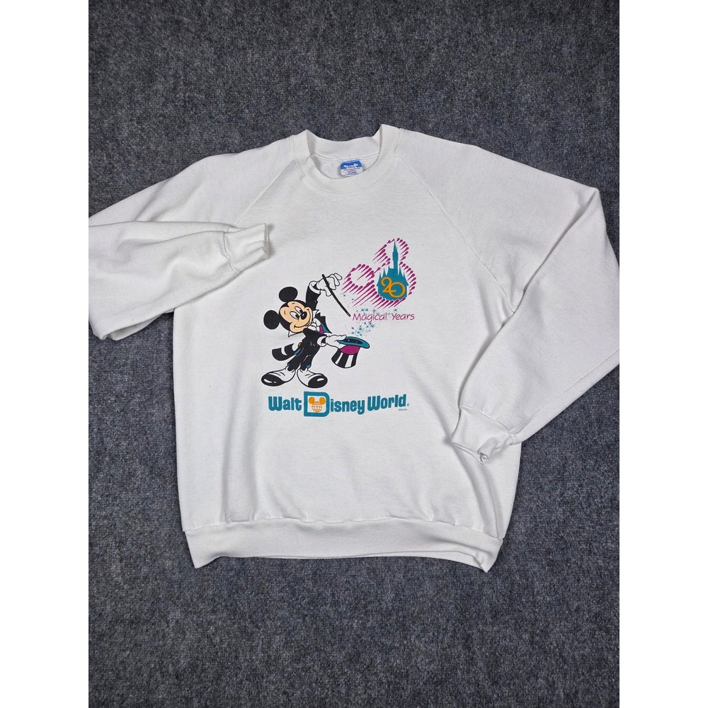 Vintage Disney Sweatshirt Mens XL White 20th Anniversary Walt Disney World 90s